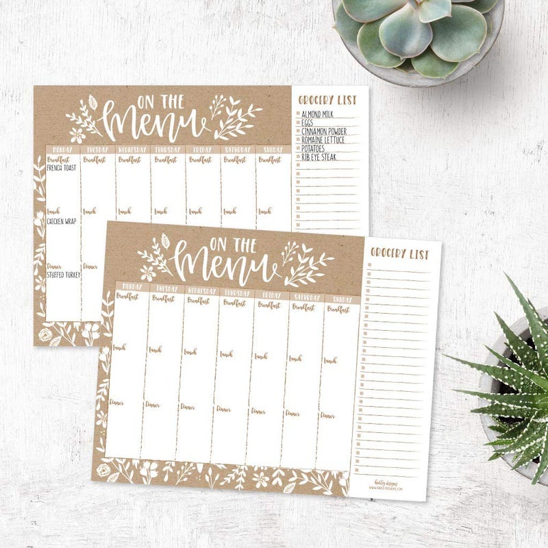 Hadley Designs Rustic Weekly Meal Planning Calendar Grocery Shopping List Magnet Pad for Fridge, Magnetic Family Pantry Food Menu Board Organizer, Week Diet Prep Planner Tools Refrigerator What to Eat Dinner Notepad - Image 2